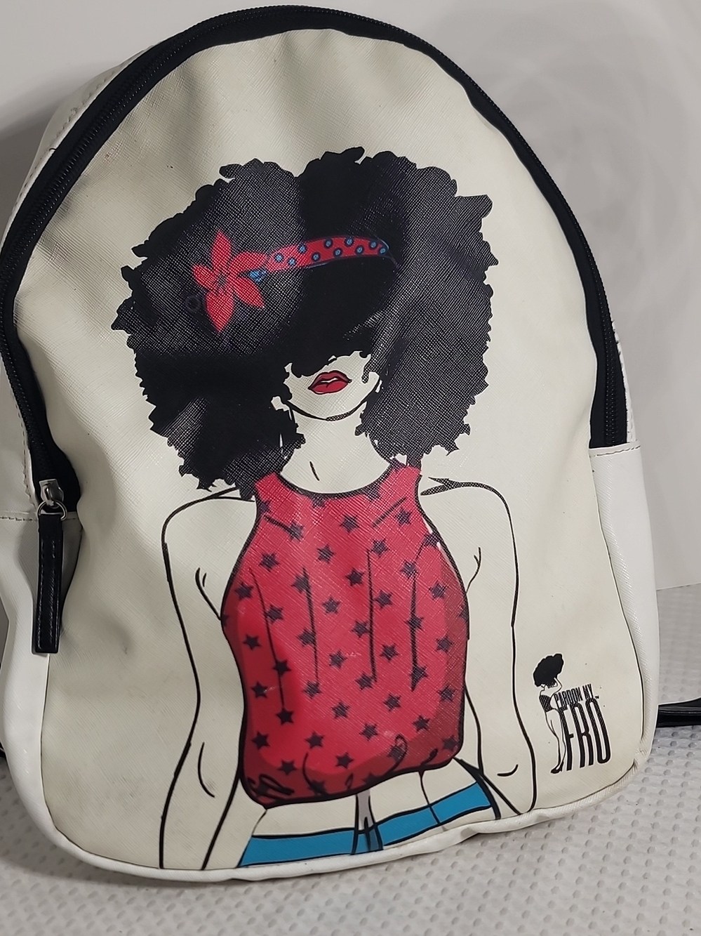 Women’s White Graphic Backpack with Red Accent